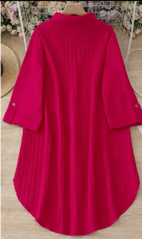 Women's Fuchsia Pleated Button-Down Kurta Tunic view 2